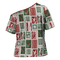 Mele Kalikimaka Hawaiian Quilt and Lei Patchwork Cross Shoulder Shirt LT9 - Polynesian Pride