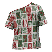 Mele Kalikimaka Hawaiian Quilt and Lei Patchwork Cross Shoulder Shirt - Polynesian Pride