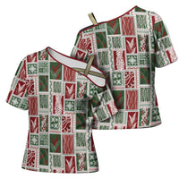 Mele Kalikimaka Hawaiian Quilt and Lei Patchwork Cross Shoulder Shirt LT9 - Polynesian Pride