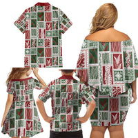 Mele Kalikimaka Hawaiian Quilt and Lei Patchwork Family Matching Off Shoulder Short Dress and Hawaiian Shirt - Polynesian Pride