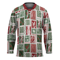 Mele Kalikimaka Hawaiian Quilt and Lei Patchwork Hockey Jersey LT9 Unisex Red - Polynesian Pride