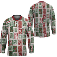 Mele Kalikimaka Hawaiian Quilt and Lei Patchwork Hockey Jersey LT9 - Polynesian Pride