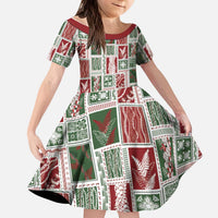 Mele Kalikimaka Hawaiian Quilt and Lei Patchwork Kid Short Sleeve Dress LT9 KID Red - Polynesian Pride