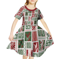 Mele Kalikimaka Hawaiian Quilt and Lei Patchwork Kid Short Sleeve Dress LT9 - Polynesian Pride