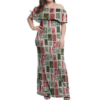 Mele Kalikimaka Hawaiian Quilt and Lei Patchwork Off Shoulder Maxi Dress - Polynesian Pride