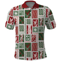 Mele Kalikimaka Hawaiian Quilt and Lei Patchwork Polo Shirt LT9 Red - Polynesian Pride