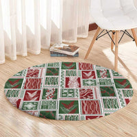 Mele Kalikimaka Hawaiian Quilt and Lei Patchwork Round Carpet - Polynesian Pride