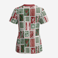Mele Kalikimaka Hawaiian Quilt and Lei Patchwork Scrub Top - Polynesian Pride