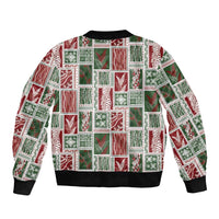 Mele Kalikimaka Hawaiian Quilt and Lei Patchwork Sleeve Zip Bomber Jacket - Polynesian Pride