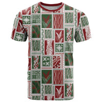 Mele Kalikimaka Hawaiian Quilt and Lei Patchwork T Shirt LT9 Red - Polynesian Pride