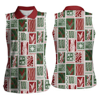 Mele Kalikimaka Hawaiian Quilt and Lei Patchwork Women Sleeveless Polo Shirt - Polynesian Pride