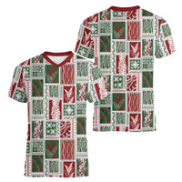 Mele Kalikimaka Hawaiian Quilt and Lei Patchwork Women V-Neck T-Shirt LT9 - Polynesian Pride