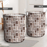 Vintage Aloha Block Quilt Laundry Basket Beige Inspired Lei Motifs - Polynesian Pride