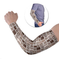Vintage Aloha Block Quilt Arm Sleeves Beige Inspired Lei Motifs LT9 Set of 2 Beige - Polynesian Pride