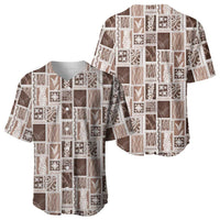 Vintage Aloha Block Quilt Baseball Jersey Beige Inspired Lei Motifs LT9 - Polynesian Pride