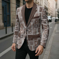 Vintage Aloha Block Quilt Blazer Beige Inspired Lei Motifs - Polynesian Pride