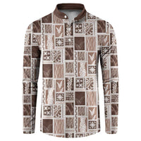 Vintage Aloha Block Quilt Button Sweatshirt Beige Inspired Lei Motifs - Polynesian Pride