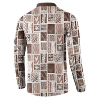 Vintage Aloha Block Quilt Button Sweatshirt Beige Inspired Lei Motifs - Polynesian Pride