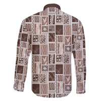 Vintage Aloha Block Quilt Family Matching Long Sleeve Bodycon Dress and Hawaiian Shirt Beige Inspired Lei Motifs - Polynesian Pride