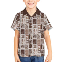 Vintage Aloha Block Quilt Family Matching Mermaid Dress and Hawaiian Shirt Beige Inspired Lei Motifs - Polynesian Pride