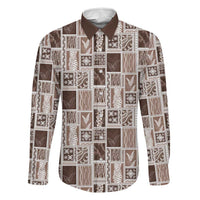 Vintage Aloha Block Quilt Family Matching Off Shoulder Maxi Dress and Hawaiian Shirt Beige Inspired Lei Motifs - Polynesian Pride