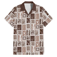 Vintage Aloha Block Quilt Family Matching Off Shoulder Short Dress and Hawaiian Shirt Beige Inspired Lei Motifs - Polynesian Pride