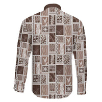 Vintage Aloha Block Quilt Family Matching Off Shoulder Short Dress and Hawaiian Shirt Beige Inspired Lei Motifs - Polynesian Pride