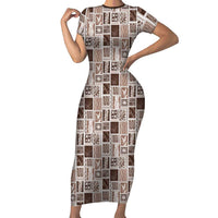 Vintage Aloha Block Quilt Family Matching Short Sleeve Bodycon Dress and Hawaiian Shirt Beige Inspired Lei Motifs - Polynesian Pride