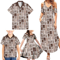 Vintage Aloha Block Quilt Family Matching Summer Maxi Dress and Hawaiian Shirt Beige Inspired Lei Motifs - Polynesian Pride