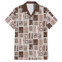 Vintage Aloha Block Quilt Hawaiian Shirt Beige Inspired Lei Motifs LT9 Beige - Polynesian Pride
