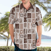 Vintage Aloha Block Quilt Hawaiian Shirt Beige Inspired Lei Motifs LT9 - Polynesian Pride