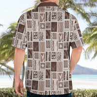 Vintage Aloha Block Quilt Hawaiian Shirt Beige Inspired Lei Motifs LT9 - Polynesian Pride