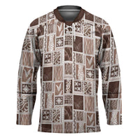 Vintage Aloha Block Quilt Hockey Jersey Beige Inspired Lei Motifs - Polynesian Pride