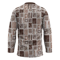 Vintage Aloha Block Quilt Hockey Jersey Beige Inspired Lei Motifs - Polynesian Pride