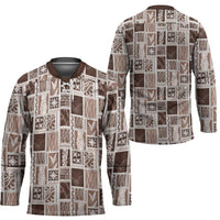 Vintage Aloha Block Quilt Hockey Jersey Beige Inspired Lei Motifs LT9 - Polynesian Pride