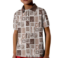 Vintage Aloha Block Quilt Kid Polo Shirt Beige Inspired Lei Motifs LT9 Kid Beige - Polynesian Pride