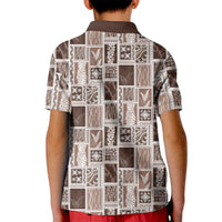Vintage Aloha Block Quilt Kid Polo Shirt Beige Inspired Lei Motifs LT9 - Polynesian Pride
