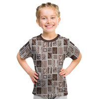 Vintage Aloha Block Quilt Kid T Shirt Beige Inspired Lei Motifs - Polynesian Pride