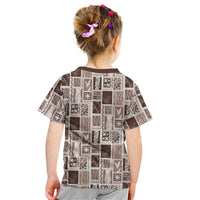 Vintage Aloha Block Quilt Kid T Shirt Beige Inspired Lei Motifs - Polynesian Pride