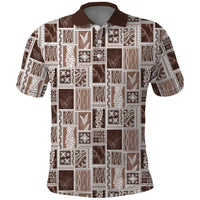 Vintage Aloha Block Quilt Polo Shirt Beige Inspired Lei Motifs - Polynesian Pride