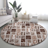 Vintage Aloha Block Quilt Round Carpet Beige Inspired Lei Motifs - Polynesian Pride