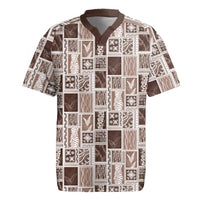 Vintage Aloha Block Quilt Rugby Jersey Beige Inspired Lei Motifs LT9 Beige - Polynesian Pride