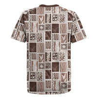 Vintage Aloha Block Quilt Rugby Jersey Beige Inspired Lei Motifs LT9 - Polynesian Pride