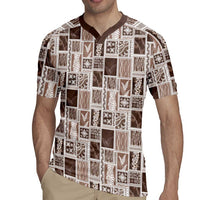 Vintage Aloha Block Quilt Rugby Jersey Beige Inspired Lei Motifs LT9 - Polynesian Pride