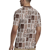 Vintage Aloha Block Quilt Rugby Jersey Beige Inspired Lei Motifs LT9 - Polynesian Pride