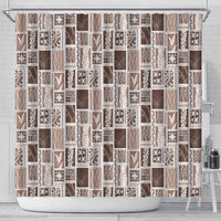 Vintage Aloha Block Quilt Shower Curtain Beige Inspired Lei Motifs LT9 - Polynesian Pride