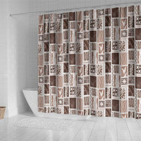 Vintage Aloha Block Quilt Shower Curtain Beige Inspired Lei Motifs LT9 - Polynesian Pride