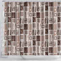Vintage Aloha Block Quilt Shower Curtain Beige Inspired Lei Motifs LT9 - Polynesian Pride