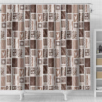 Vintage Aloha Block Quilt Shower Curtain Beige Inspired Lei Motifs LT9 - Polynesian Pride