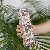 Vintage Aloha Block Quilt Skinny Tumbler Beige Inspired Lei Motifs - Polynesian Pride